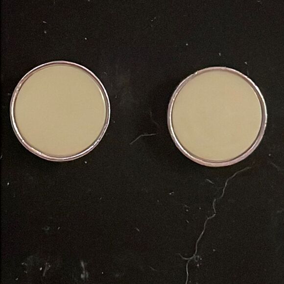 Antique-1910-30-Art Deco round silver tone cream color celluloid snap cuff links - Picture 1 of 11